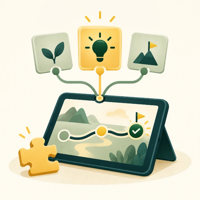Generated concept illustration of a branching learning game